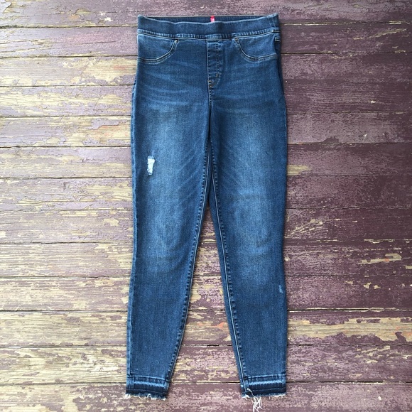 Spanx Distressed Ankle Skinny Jeans Released Hem Pull On High Rise M - Picture 3 of 16